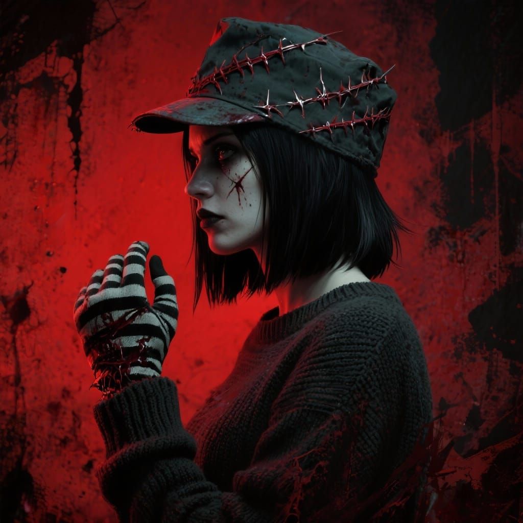 Woman in Freddy Krueger Style with Dark Grunge Texture