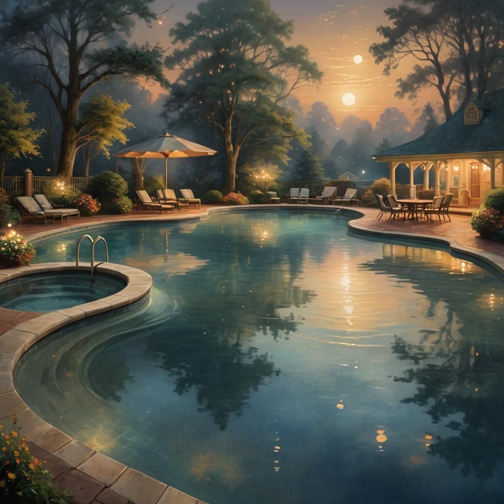 Full Moon Reflection in Dreamy Pool, Ethereal Art