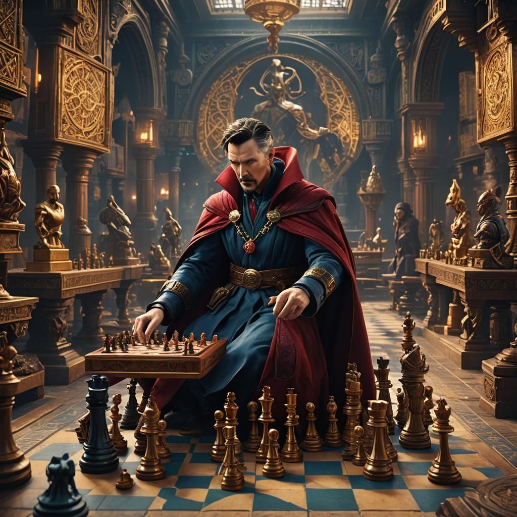 Doctor Strange Playing Chess: Detailed Fantasy Art