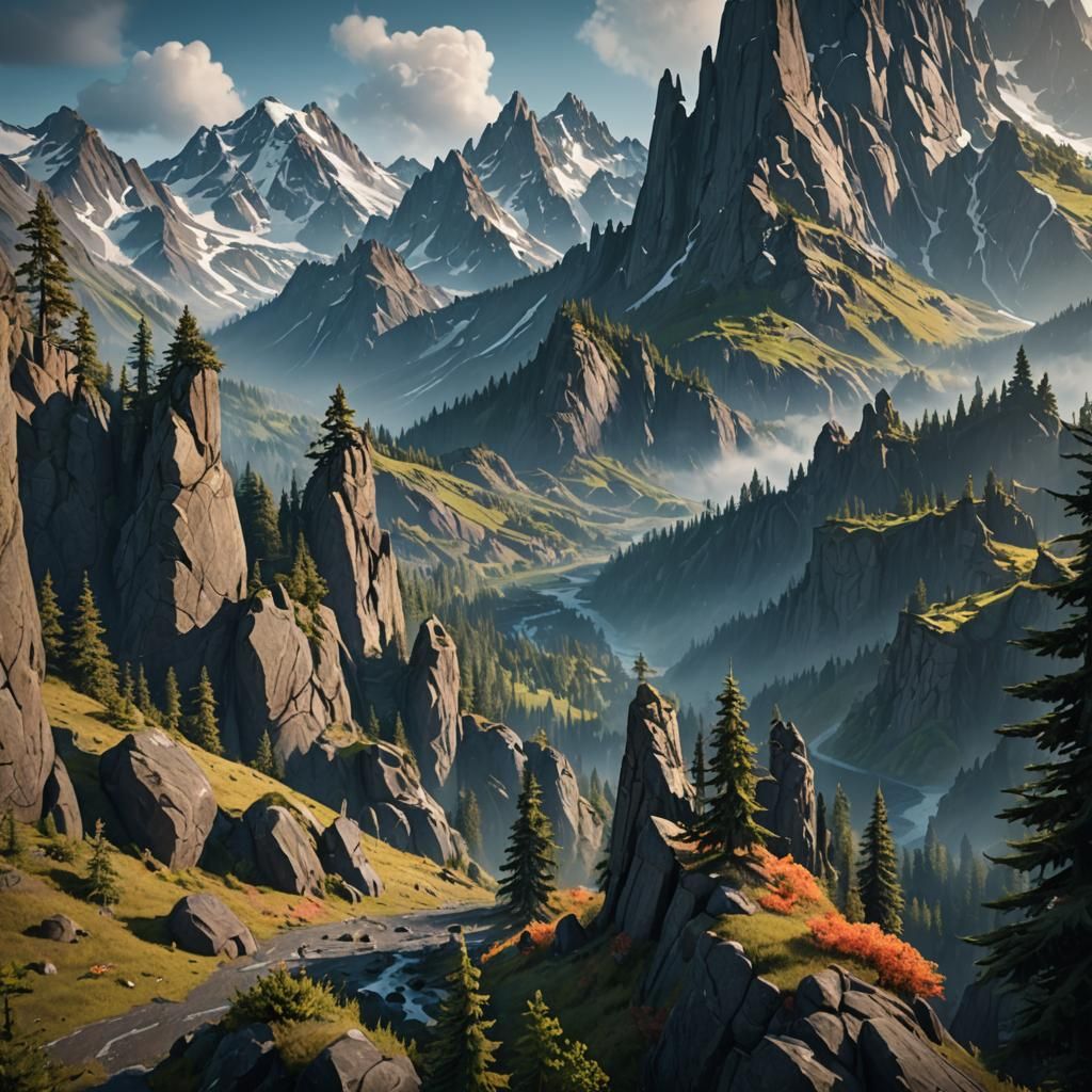 Pacific Northwest Mountain View in Detailed Matte Painting