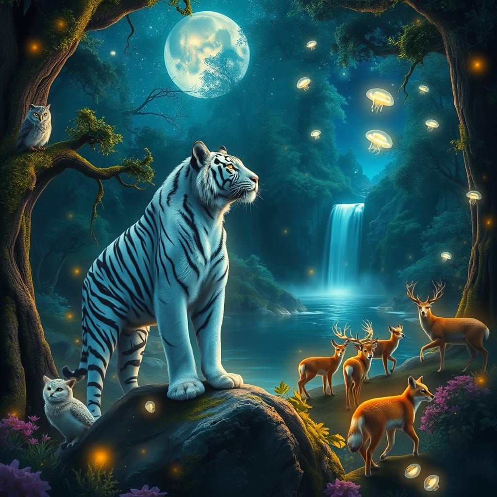 Mystical Forest Scene in Hyperrealistic Style