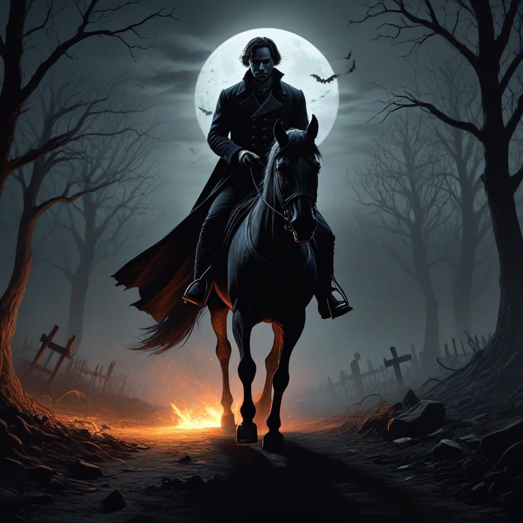 Gothic Horror: Ichabod Crane Flees Headless Horseman