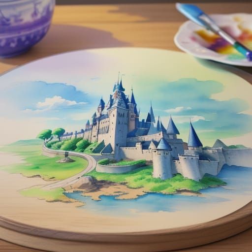 Carcassonne Game in Watercolor Style for Children's Book