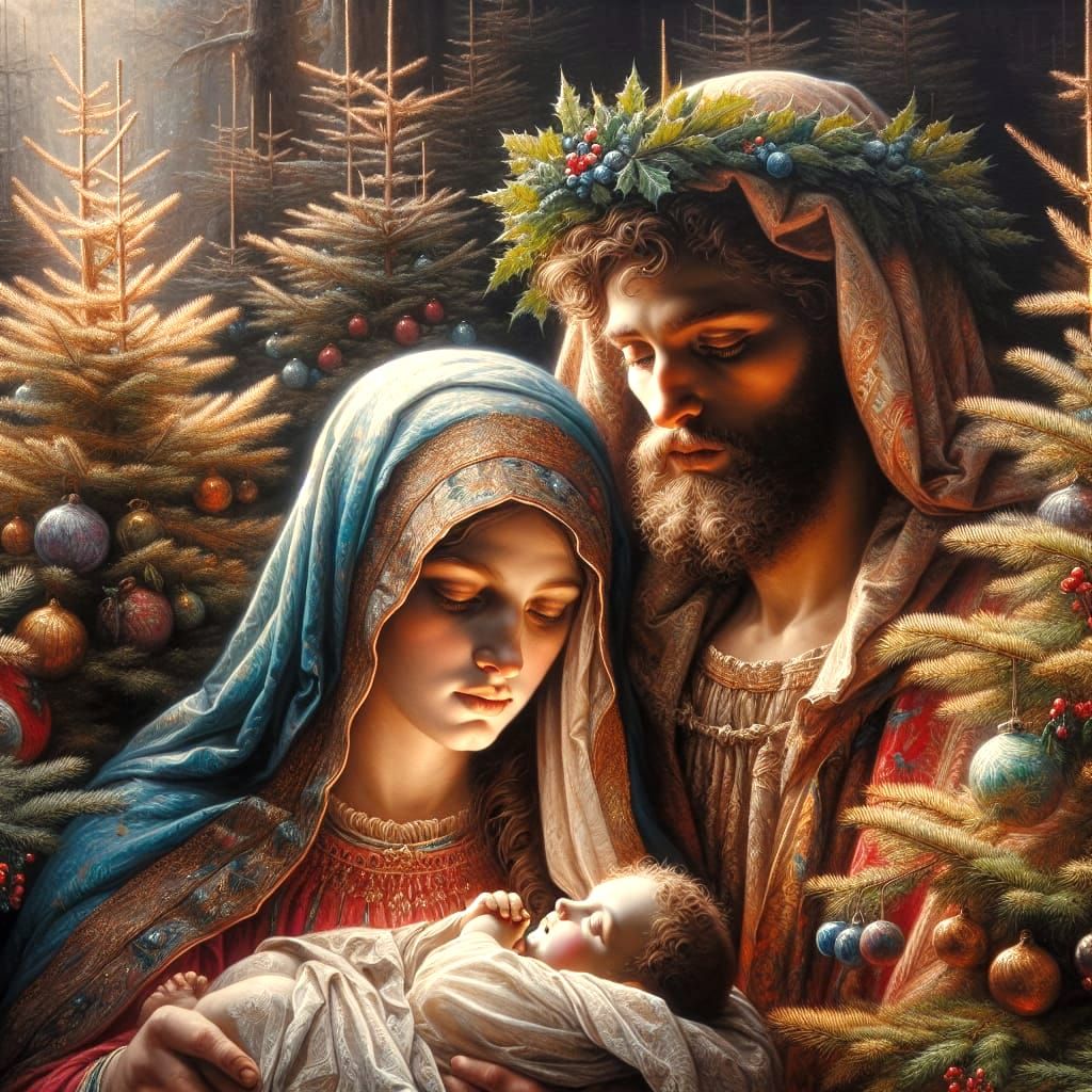 Hyperrealistic Nativity Scene in Romantic Style