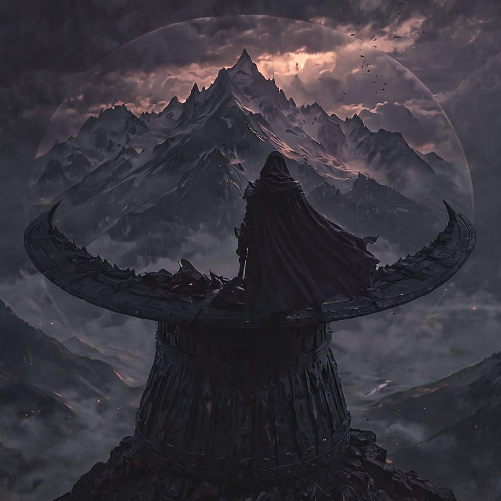 Dark Fantasy Knight in Obsidian Armor Stands Vigilant Amidst...