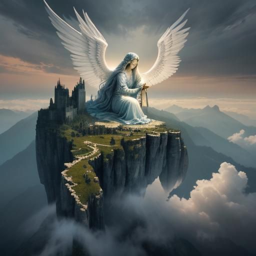 Hyperrealistic Image of a God in an Angelic Setting