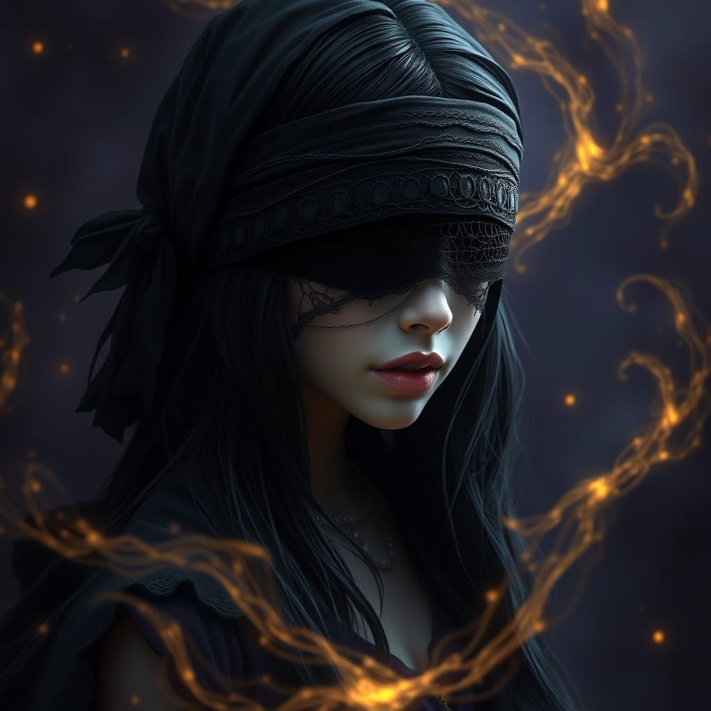 Mysterious Woman Weeps in Dark Fantasy Realm