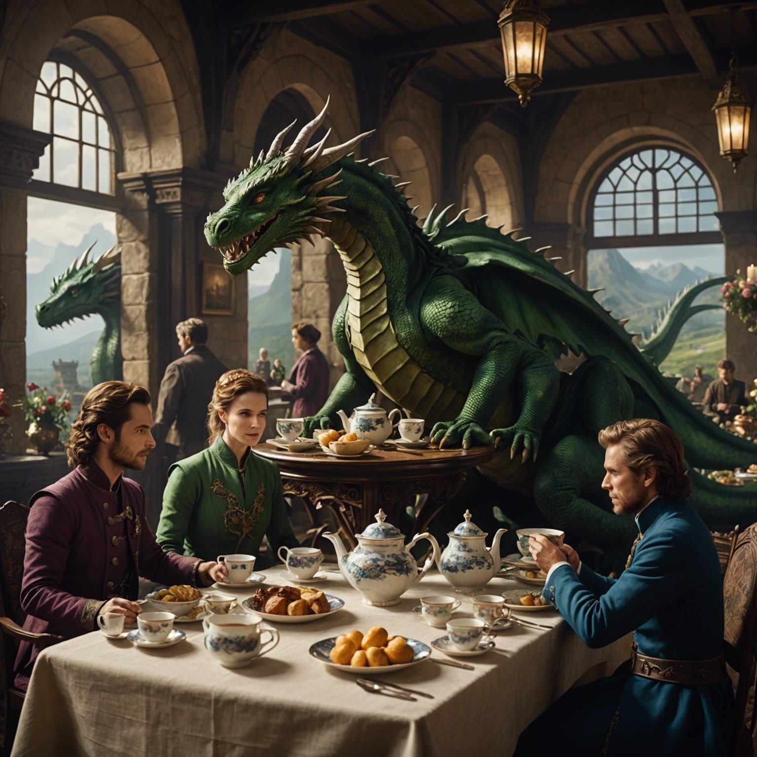 Dragons at a Tea Table: Matte Painting