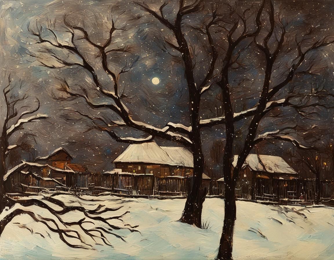 Winter Landscape in Neo-Impressionistic Style
