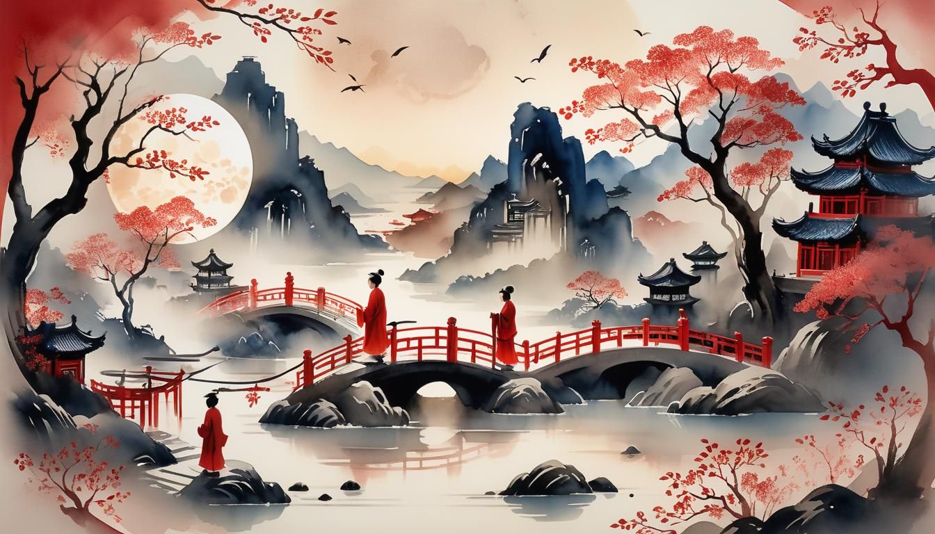 Chinese Shadow Theater Watercolor Concept Art