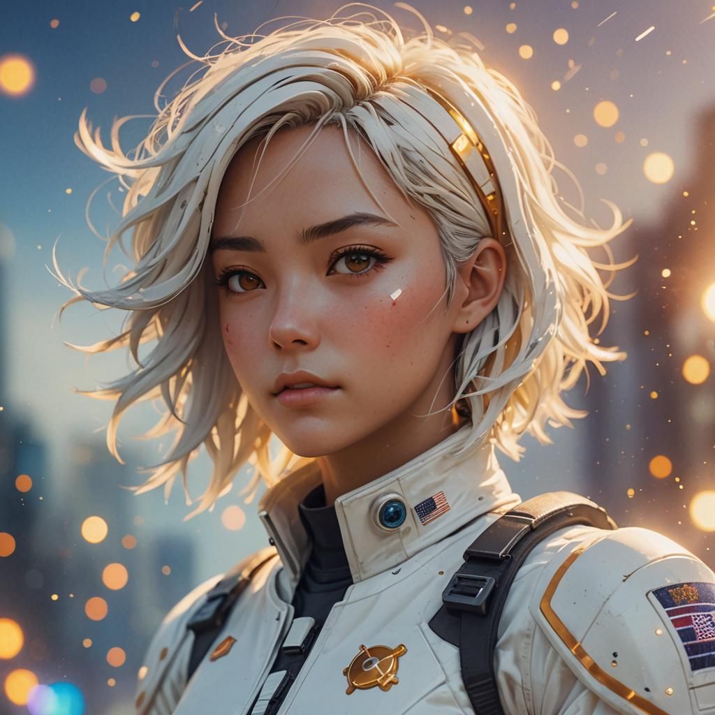 Astronaut Girl in Windstorm: Anime-Inspired 3D Portrait