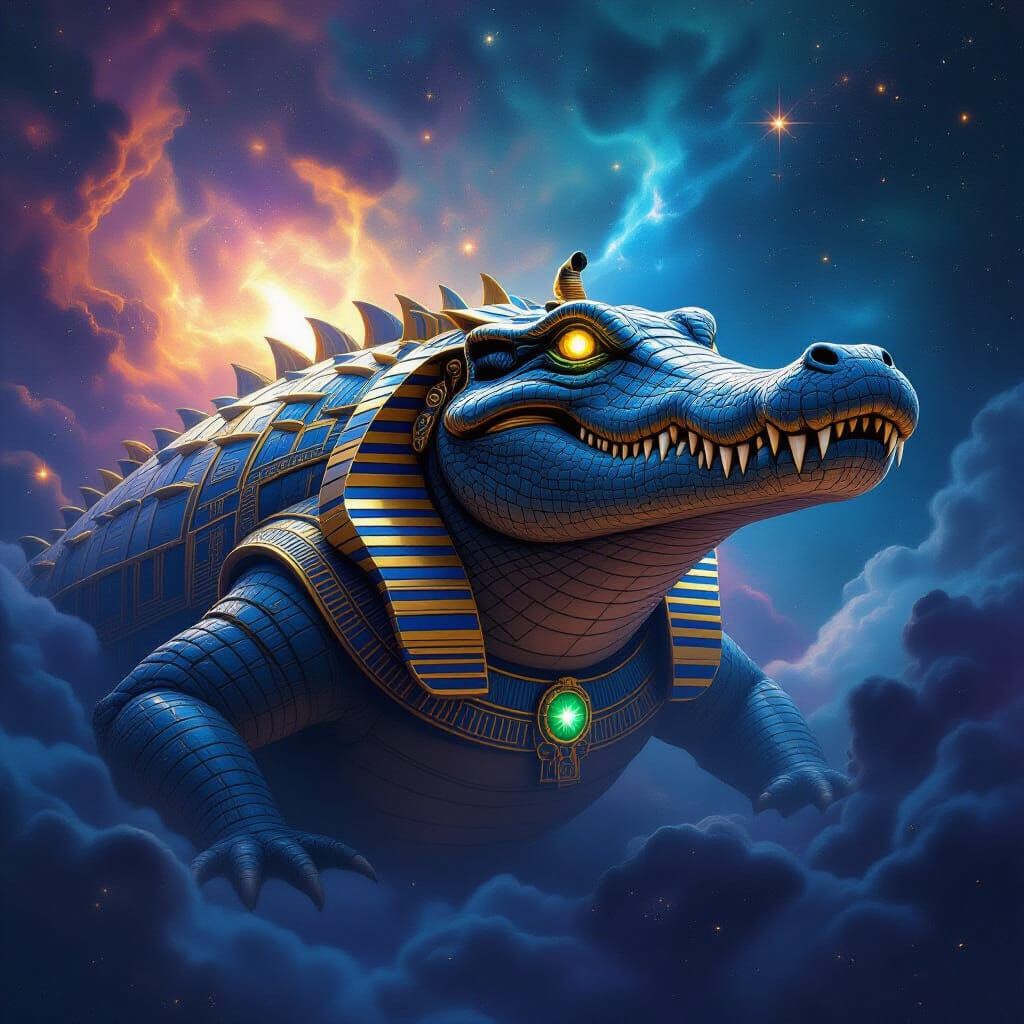 Ancient Egyptian Crocodile God in Cosmic Nebulae