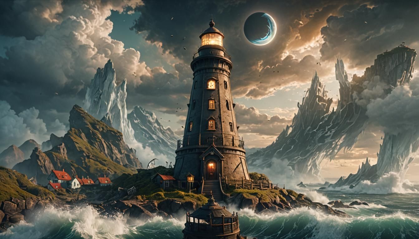 Mysterious Lighthouse with Giant Eye: Fantasy Concept Art