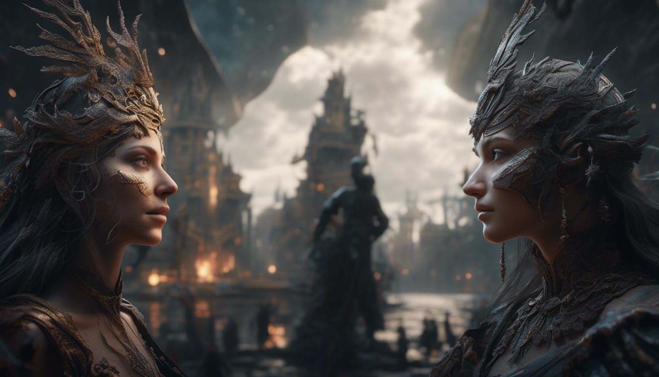 Dual Portrait: Dark and Bright in 3D Game Style