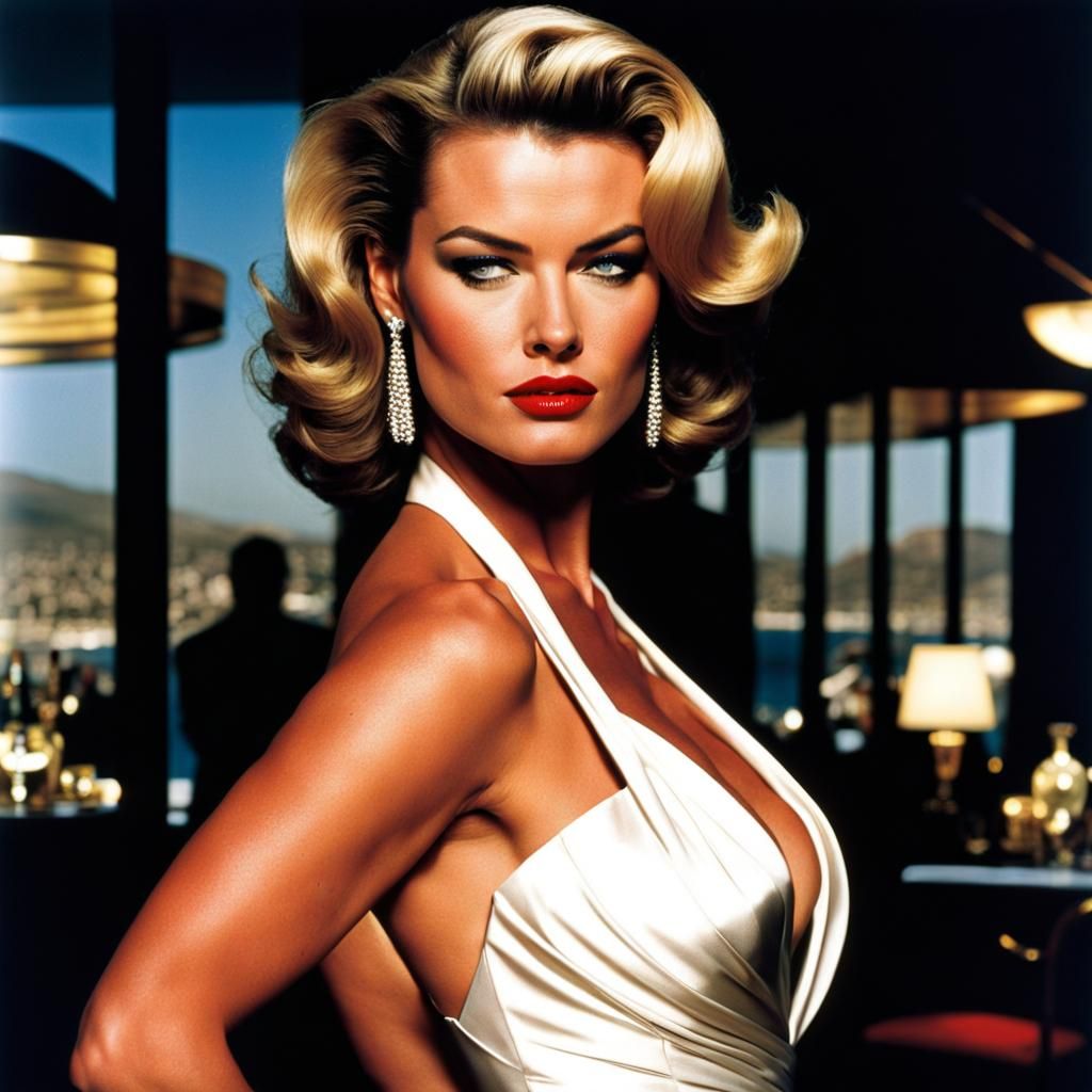 Glamorous Woman in Cocktail Dress in Newton Style