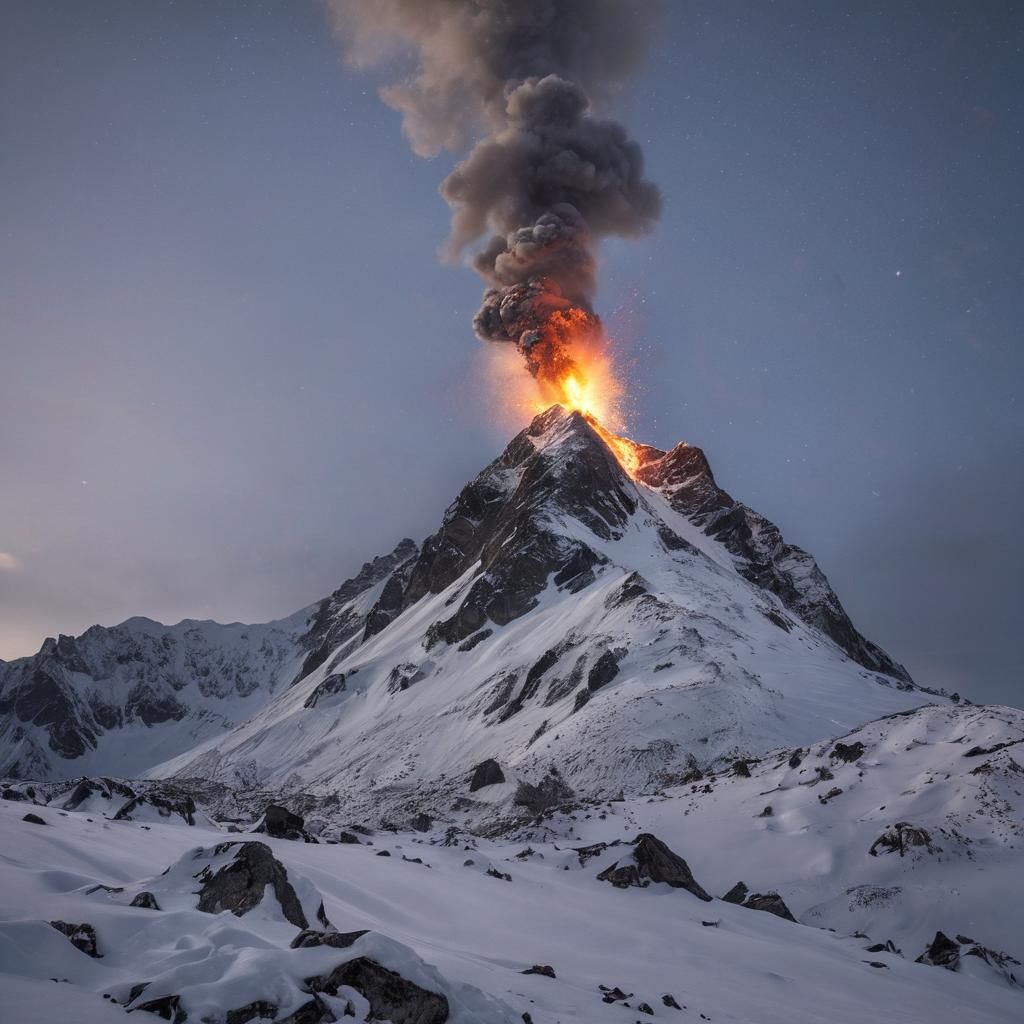 Meteor Impact on Snowy Mountain Peak: Dramatic Photography