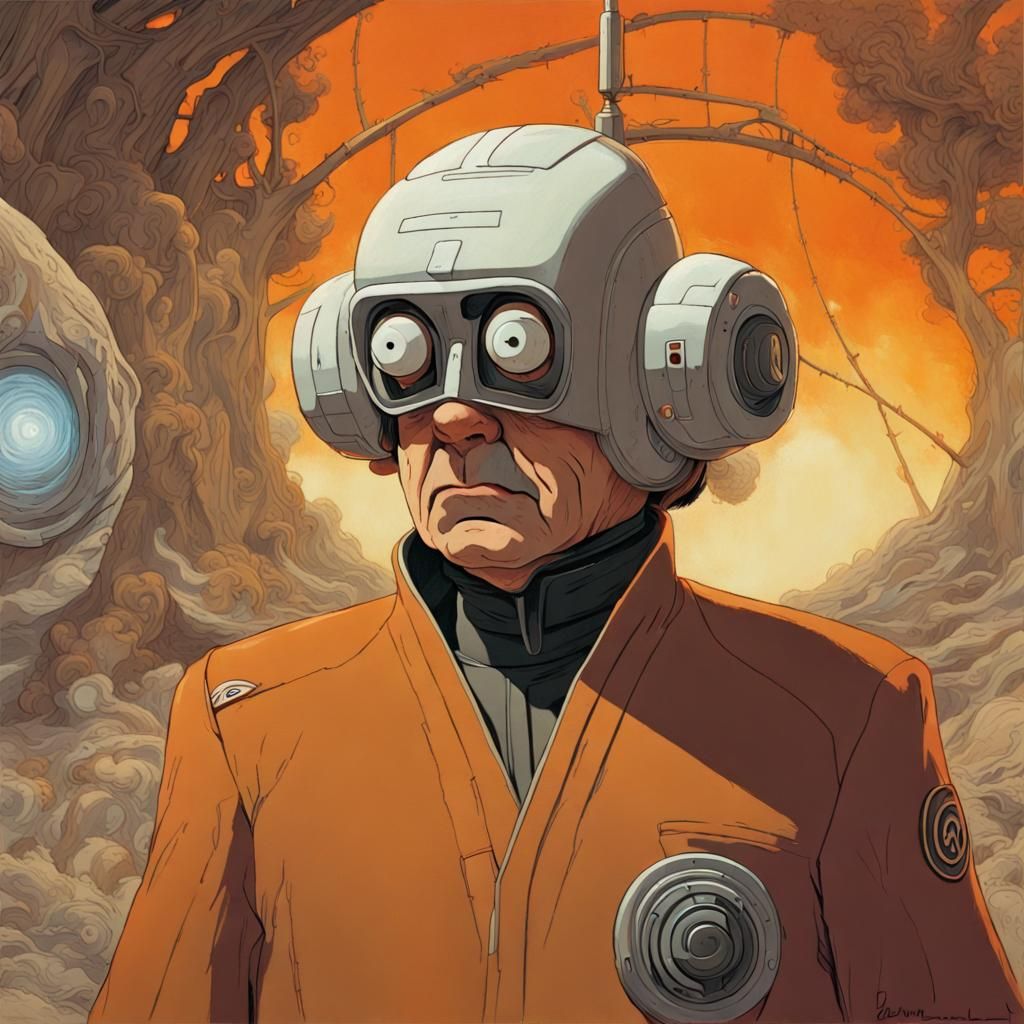 Mr. Bean as Metatron in Impasto Sci-Fi Style