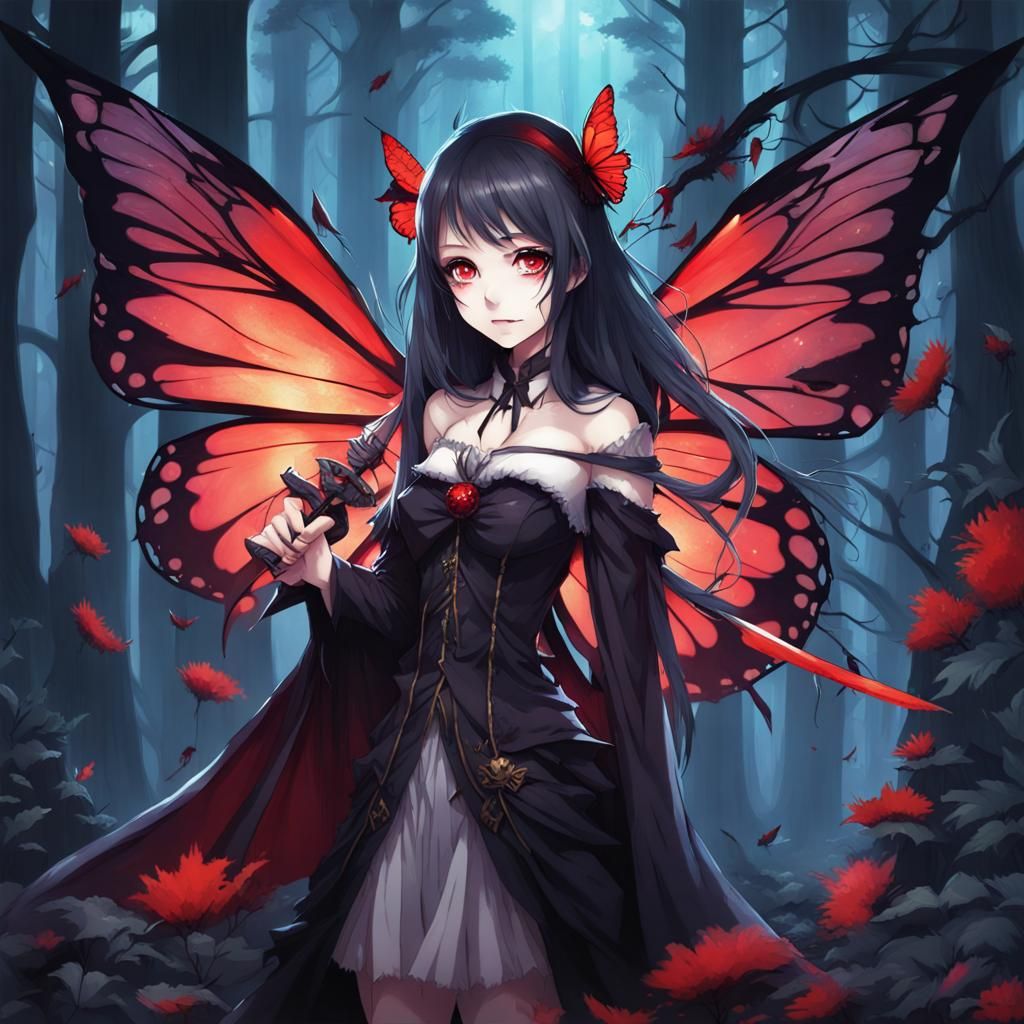 Dark Fantasy Vampire Fairy in Anime Style