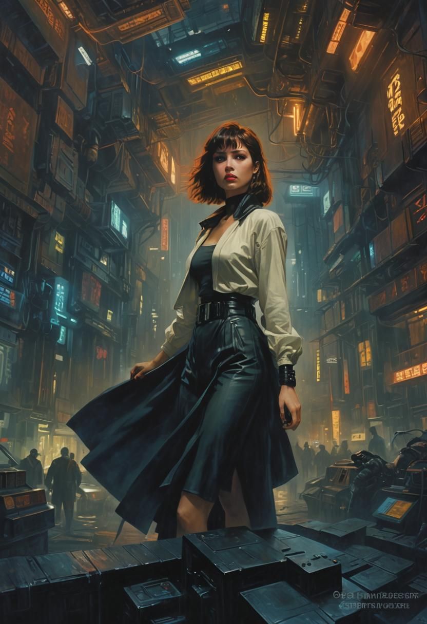 Cyberpunk Cityscape Painting in Blade Runner Style