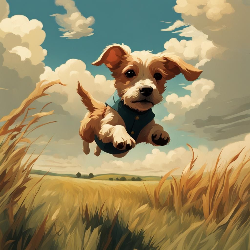 Puppy's Joyful Leap: A Cubist-Inspired 8K Scene