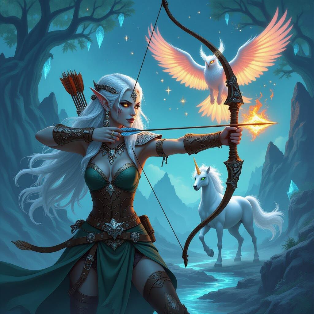 Dark Elf Druid with Fire Arrows and Chimera Companion