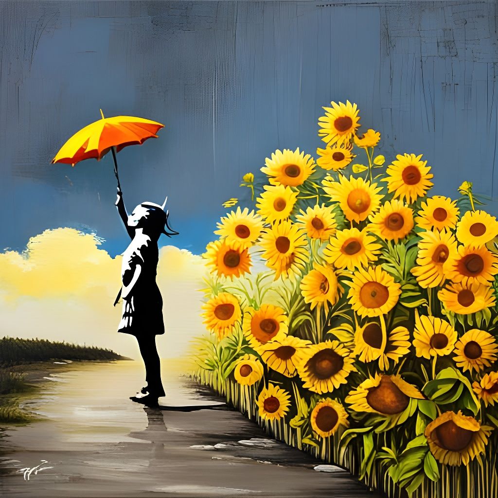 Banksy Wall Art: Girl with Sunflowers