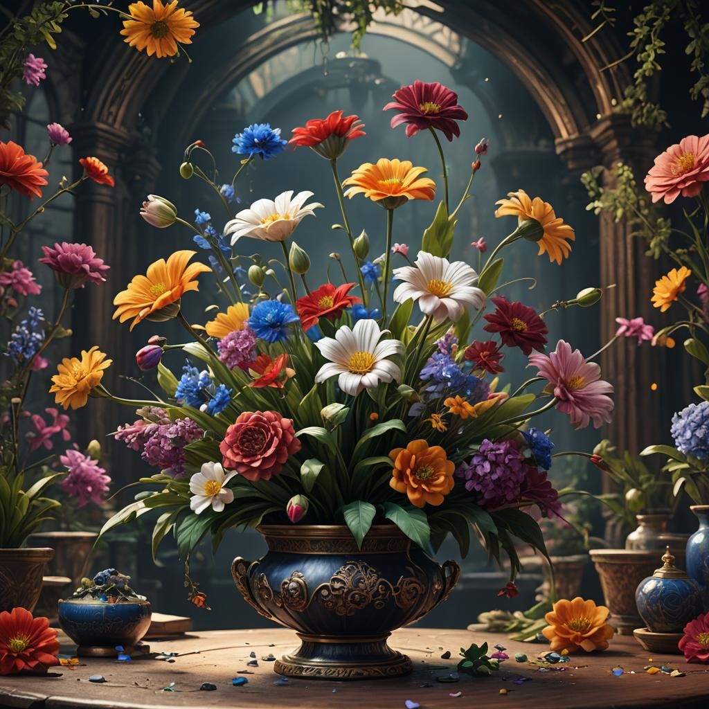 Detailed Matte Painting of Flower in Vase