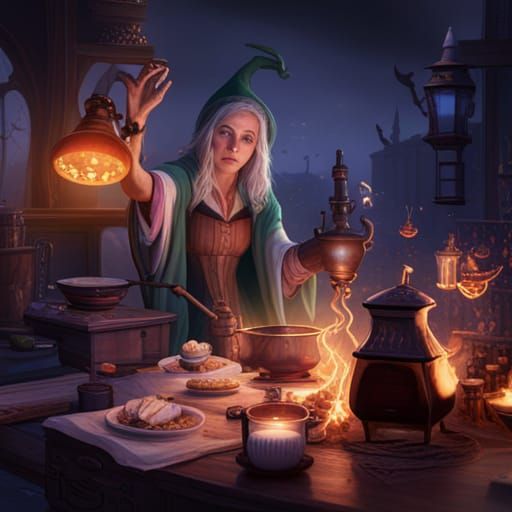 Witch Brewing Tea: Detailed Matte Painting