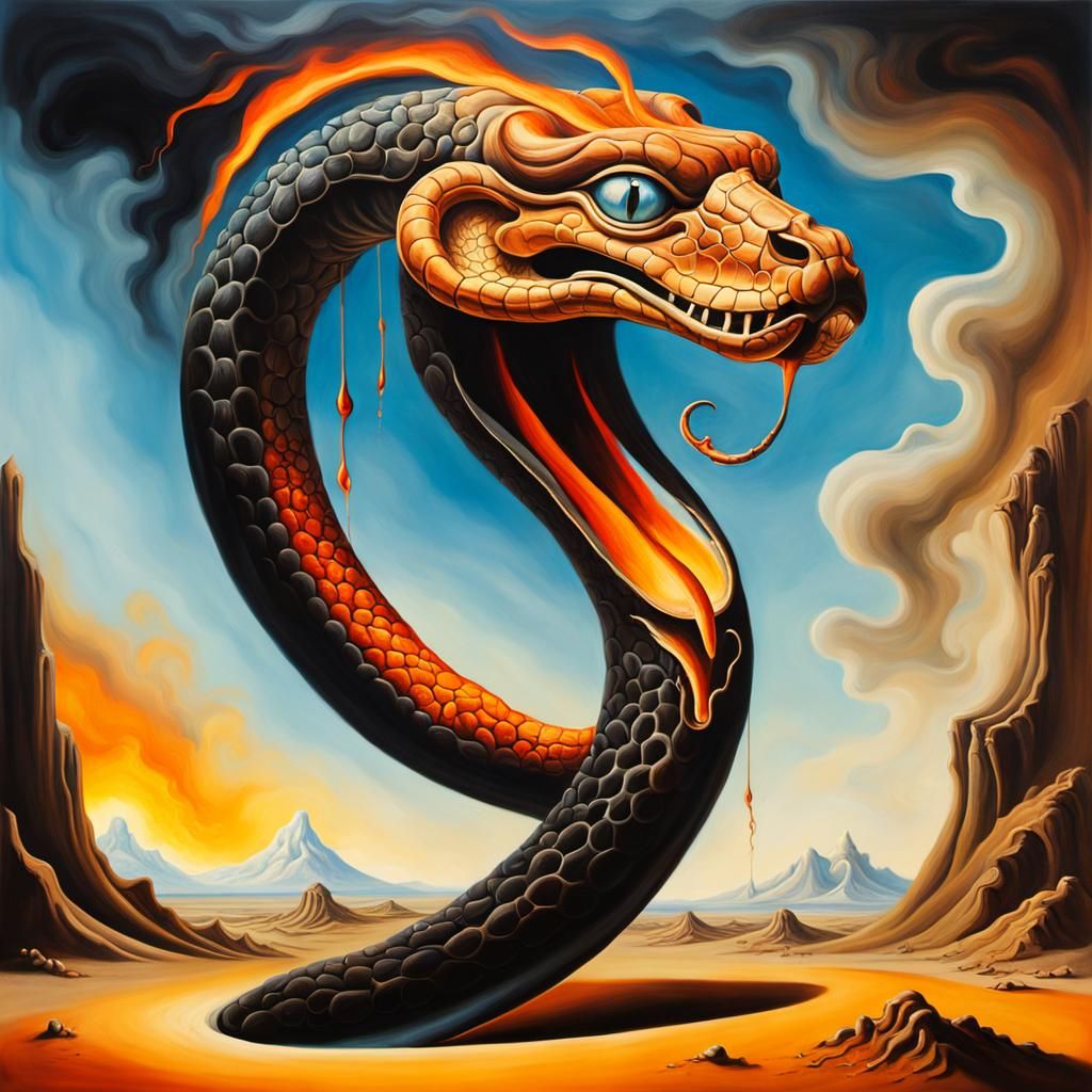 Surreal Fire Cobra in Dali Style