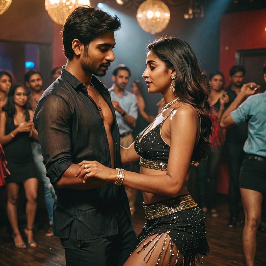 Indian couple dancing in a nightclub
