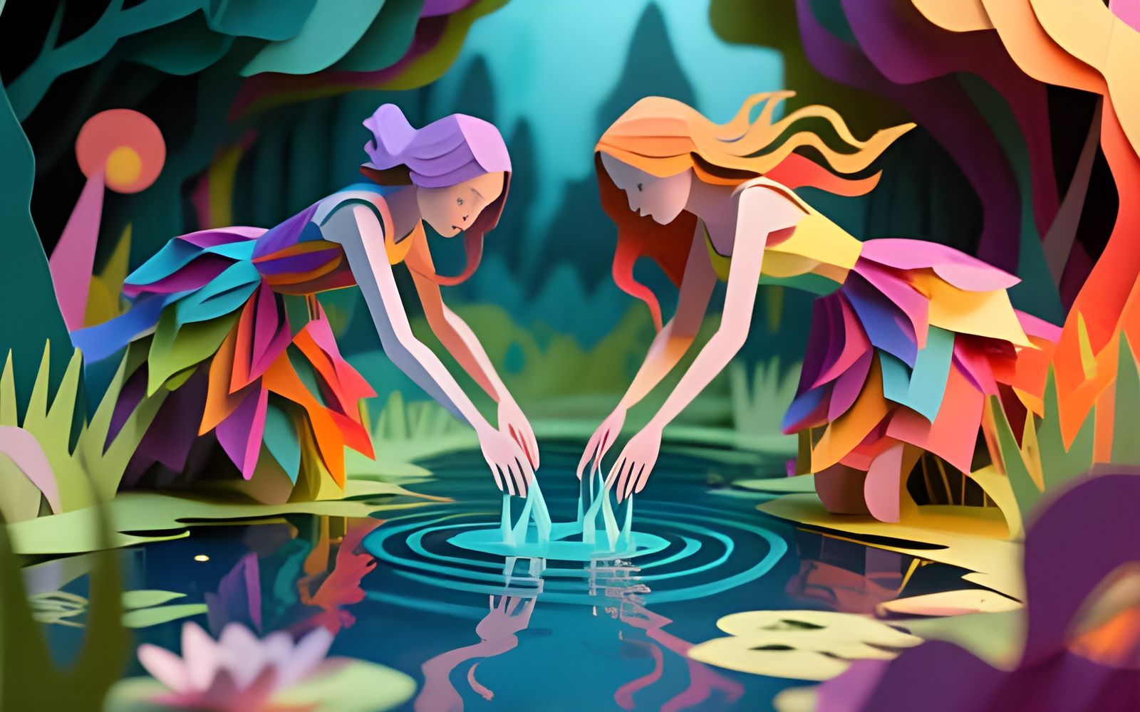 Surreal Sisters Dip in Imagination Pond Paper Craft