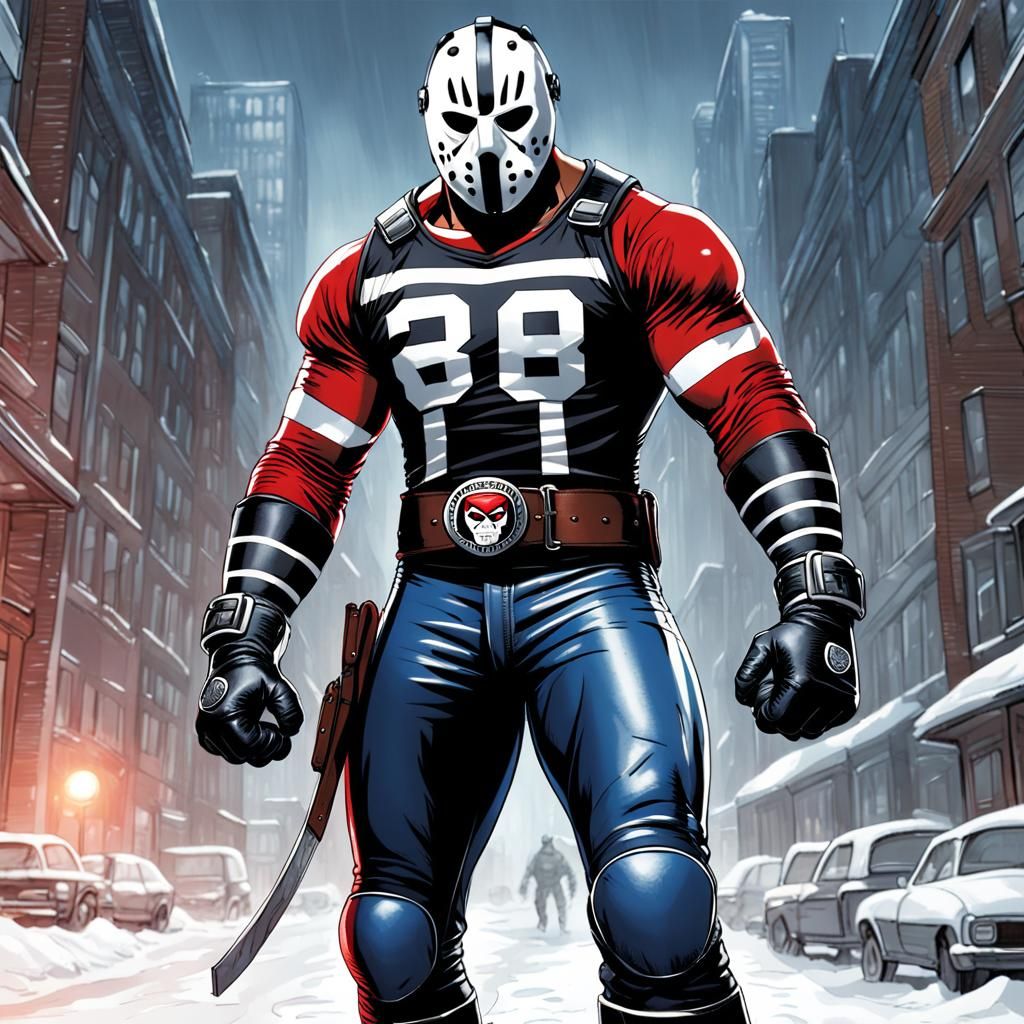 Muscular Man with Mask in Comic Book Art Style