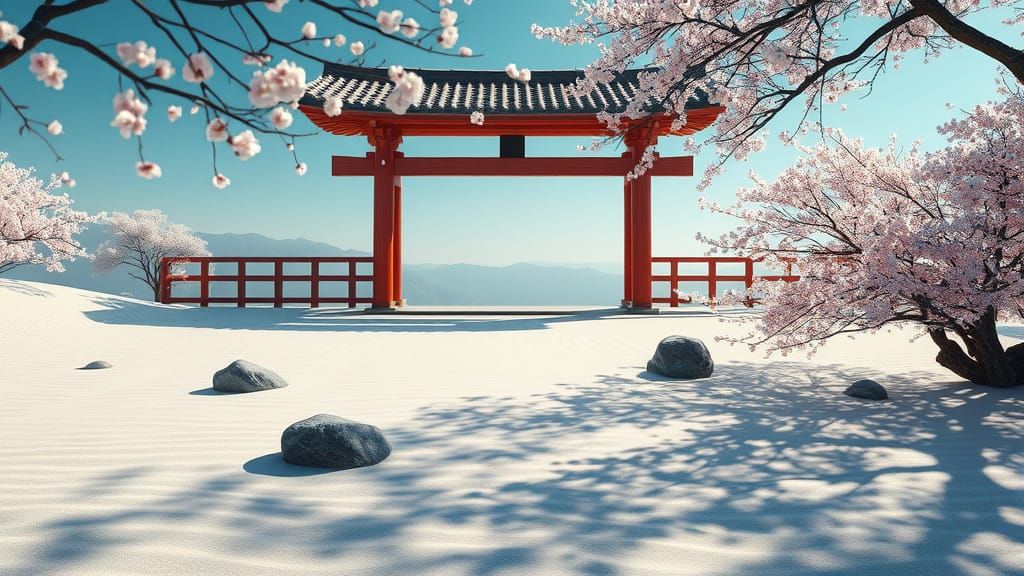 Windswept Zen Garden in 3D Anime Art