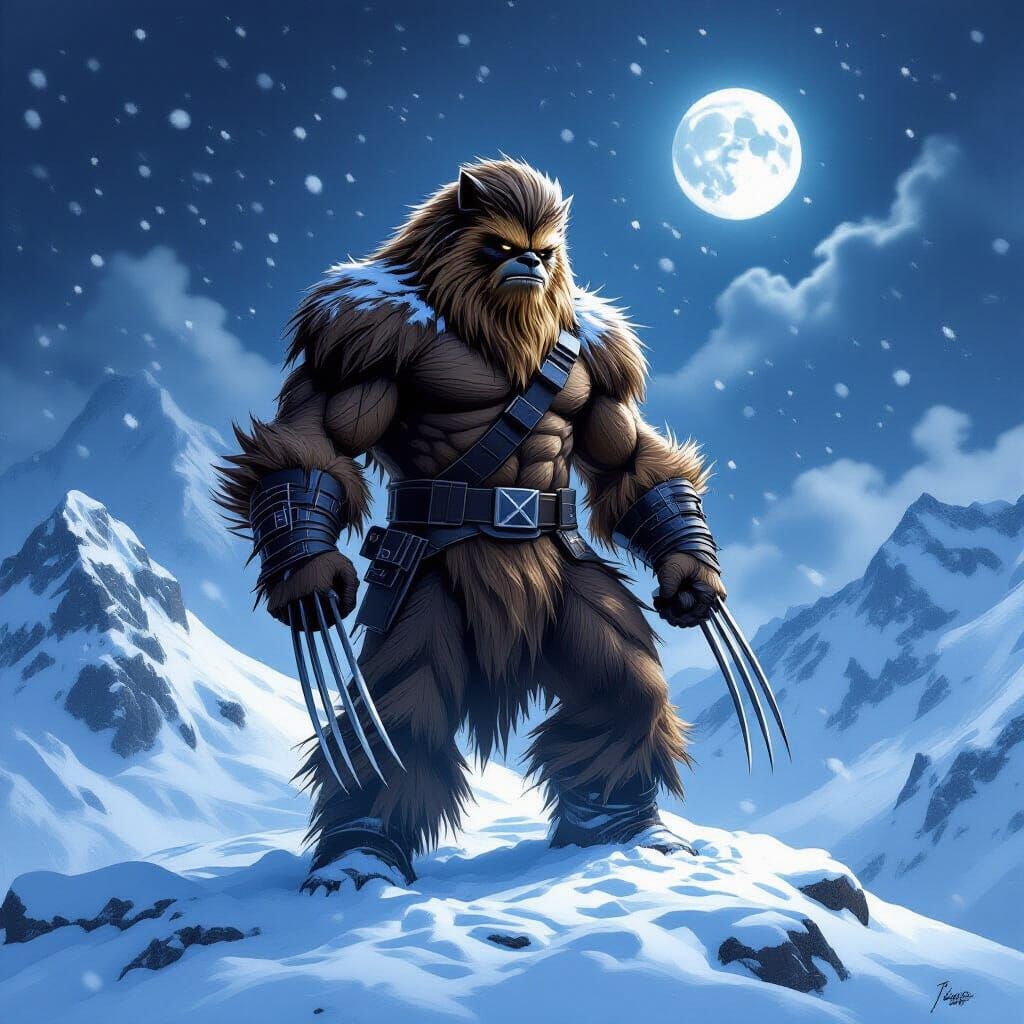 Wookiee Wolverine Hybrid on Snowy Peak