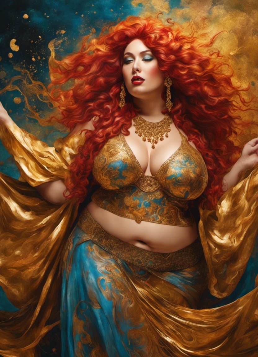 Voluptuous Gold Painted Woman in Splash Art Style