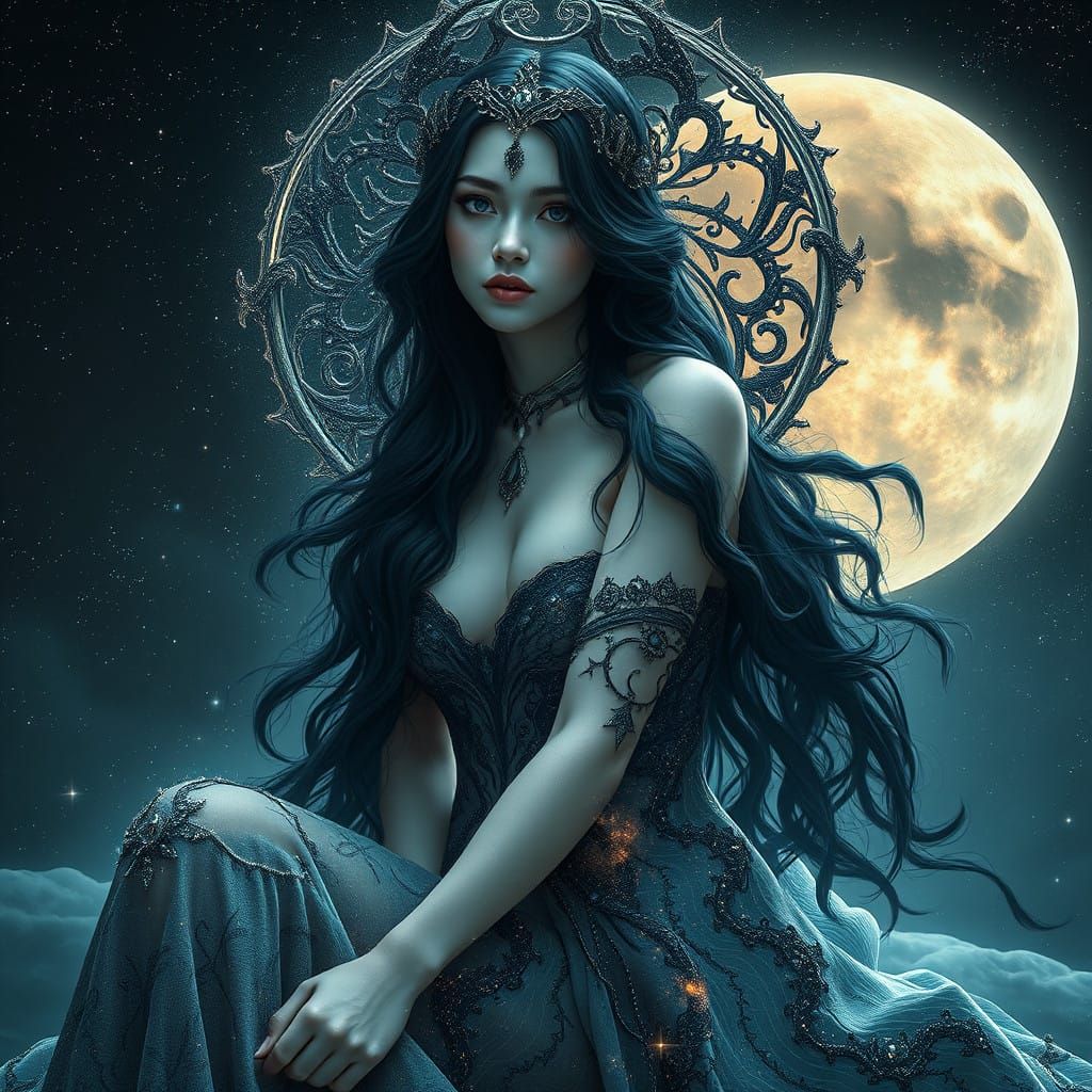 Ethereal Goddess Nyx Illuminates the Cosmic Night