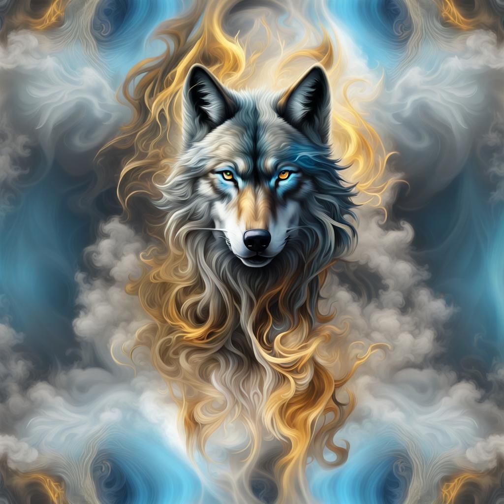 Tribal Wolf Spirit Totem with Smoky Metallic Texture