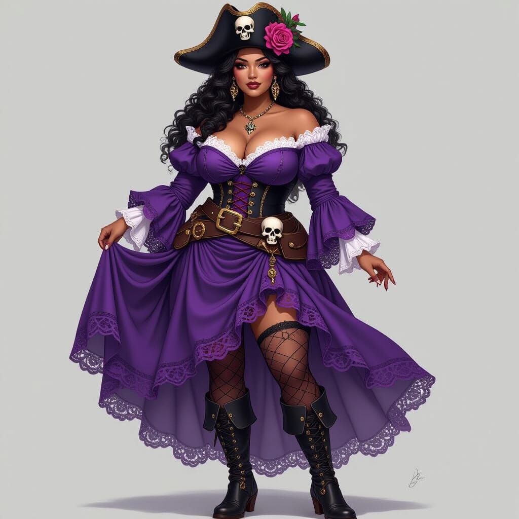 Dominican Pirate Woman in Purple Lace Dress Digital Art