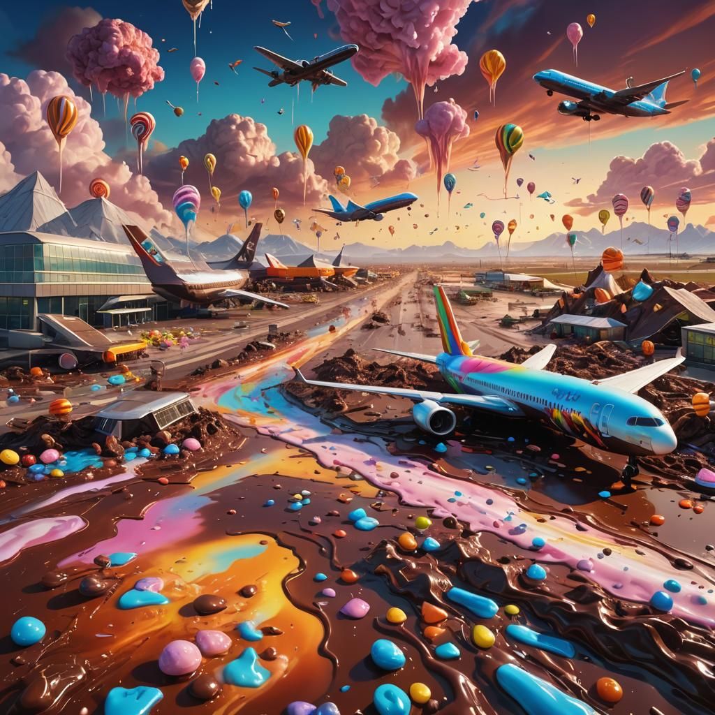 Chocolate Airport in a Surreal Fantasy Landscape
