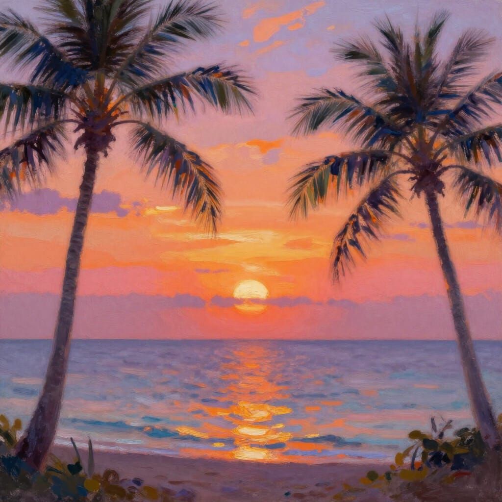 Vibrant Tropical Sunset Over Calm Ocean