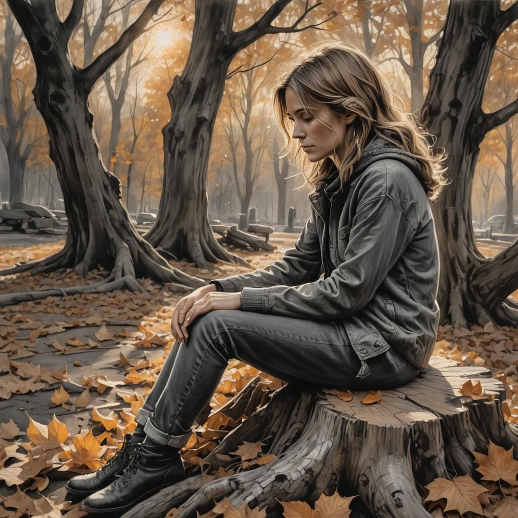 Woman in Forest as Hyperdetailed Charcoal Drawing