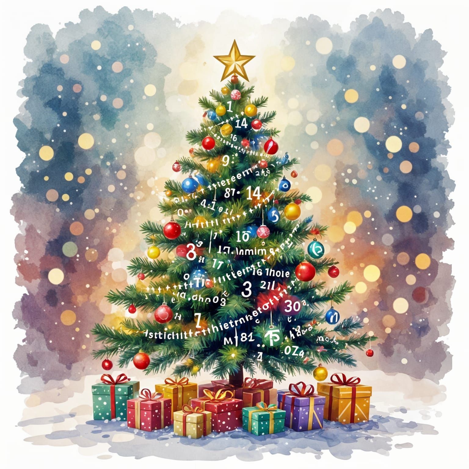 Math Christmas Card: Festive Tree with Numbers and Formulas