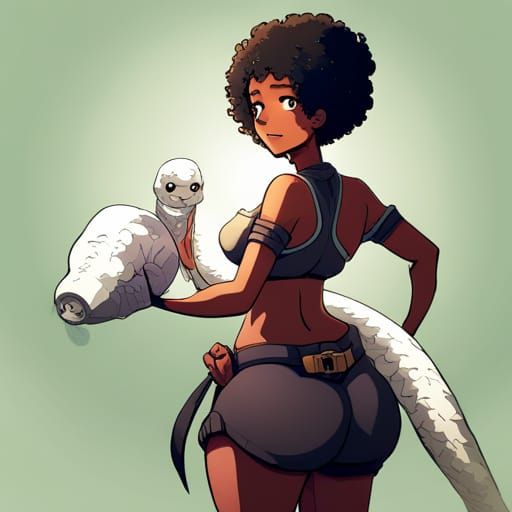 Curvy Pirate Woman with Snake, in Anime Style