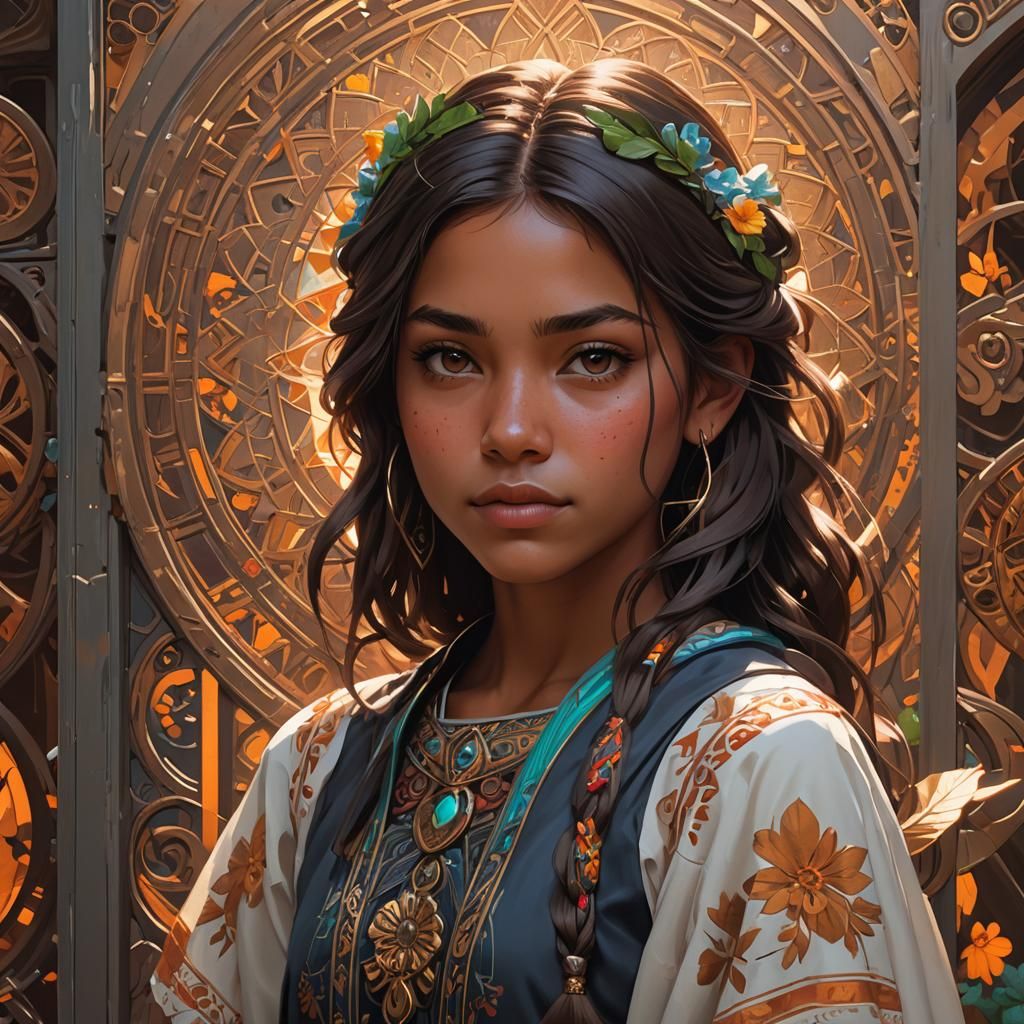 Hyperrealistic Portrait of a Mexican Girl in Digital Art Sty...