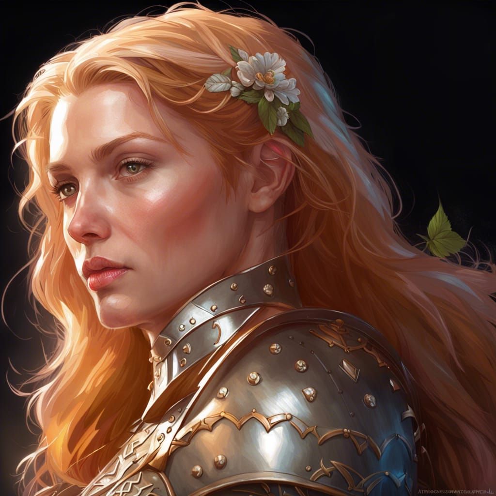 Strawberry-Blonde Knight Portrait in Hyperdetailed Style