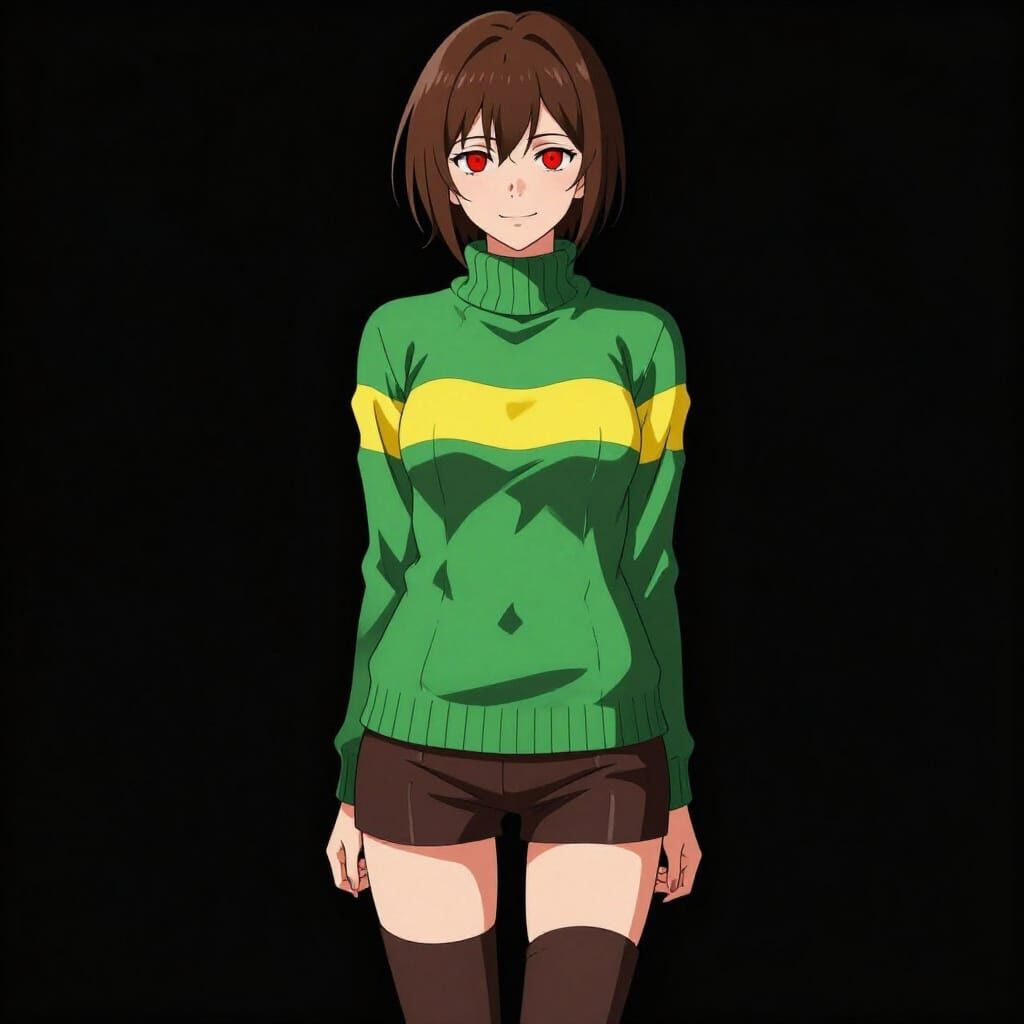 Mature Anime Character with Glowing Eyes and Yellow Stripe S...