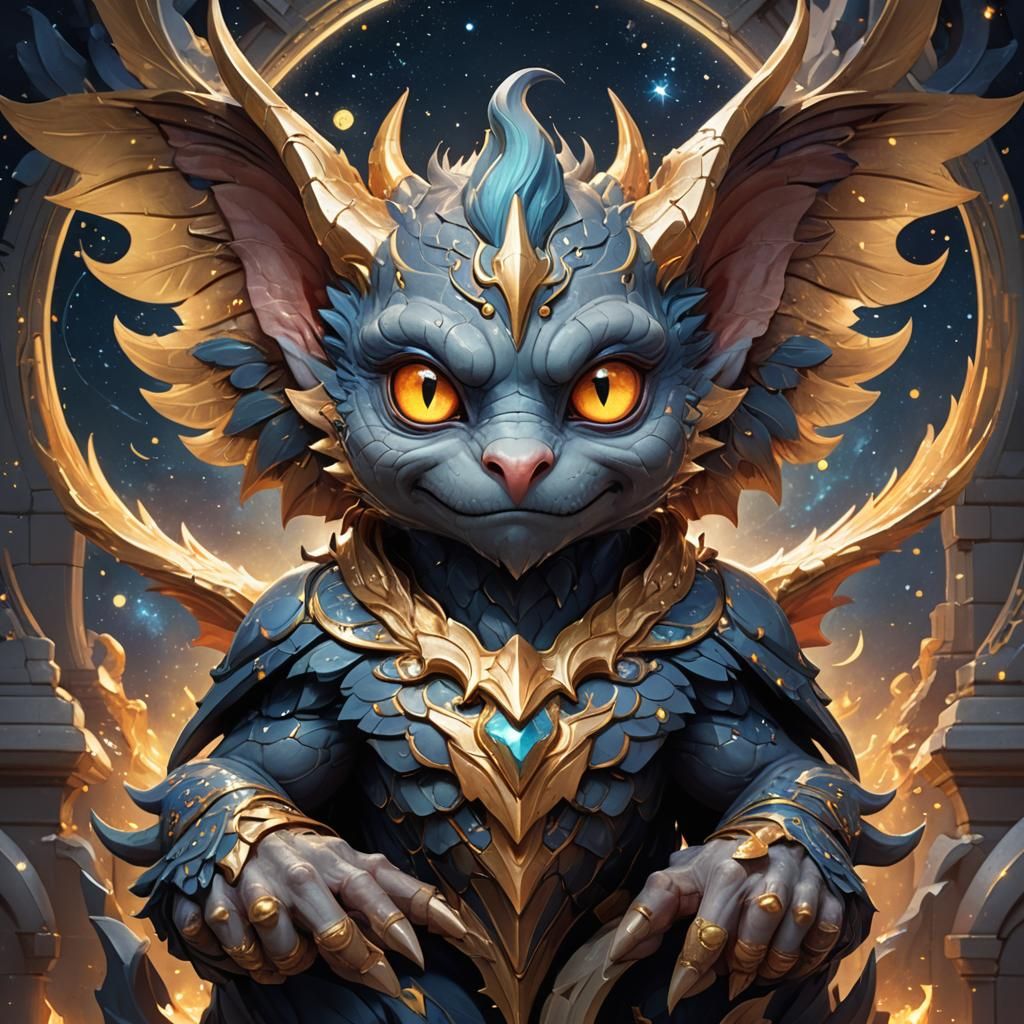Chibi Phoenix Gargoyle in Starry Night Style
