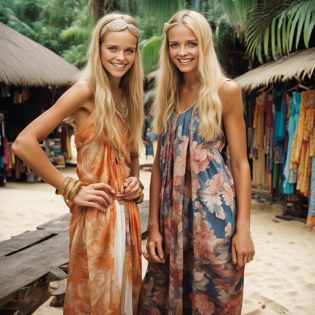 Australian Teens Try Balinese Clothes at Beachside Store