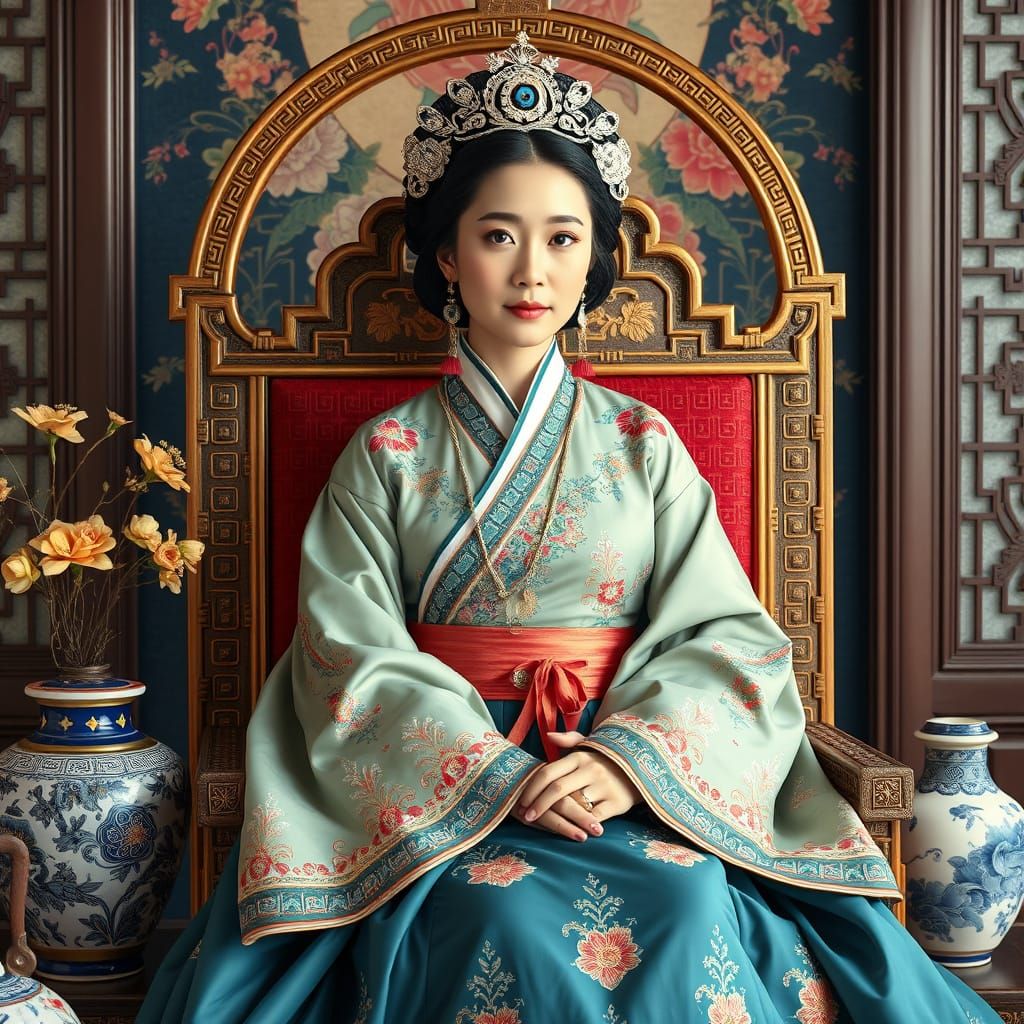 Elegant South Korean Queen in Traditional Hanbok