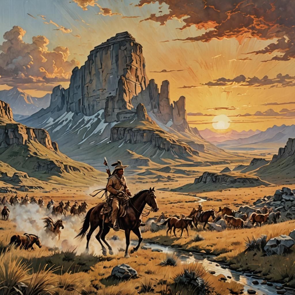 Winnetou Rides into the Sunset: An Epic Oil Painting